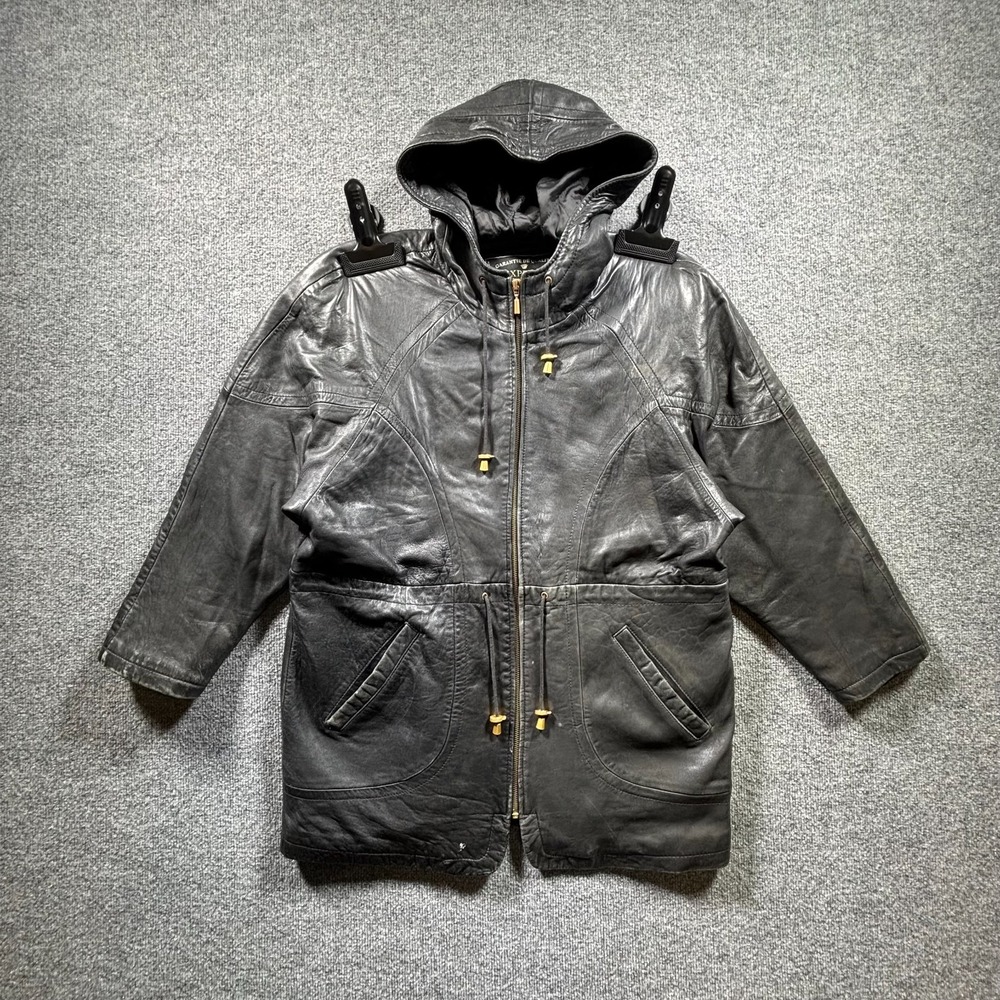 Vintage Express Anorak Parka Jacket Mens Small Black Leather Full Zip Thinsulate